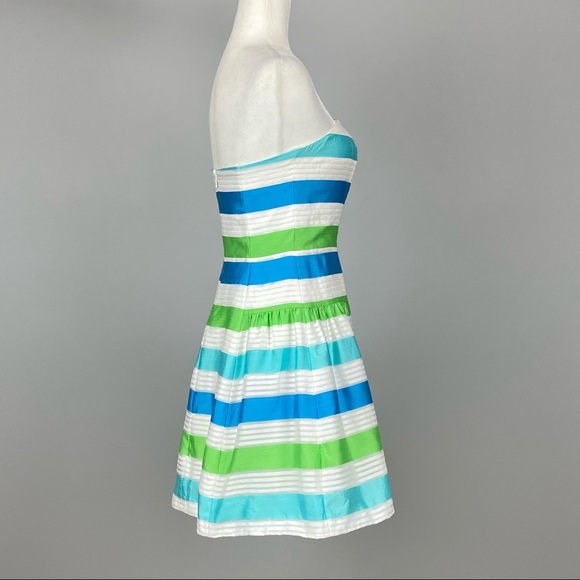Lilly Pulitzer Womens Jordan Strapless Dress Corded Organza Stripe Blue Green 2 - Picture 6 of 12